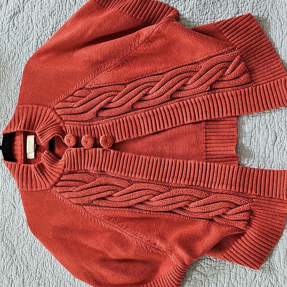 Sonoma Orange/ Brick Cable Knit Cardigan